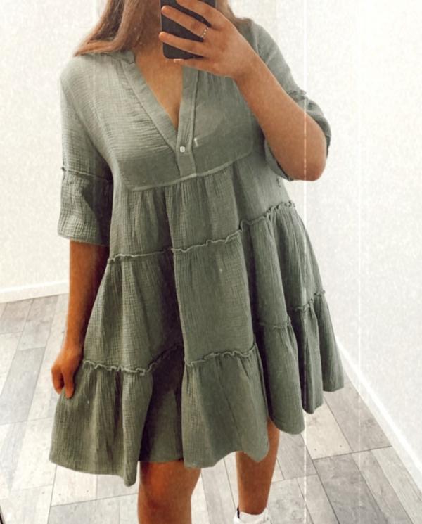 Short Sleeve Cheesecloth Smock Dress - Terminal 1 Clothing